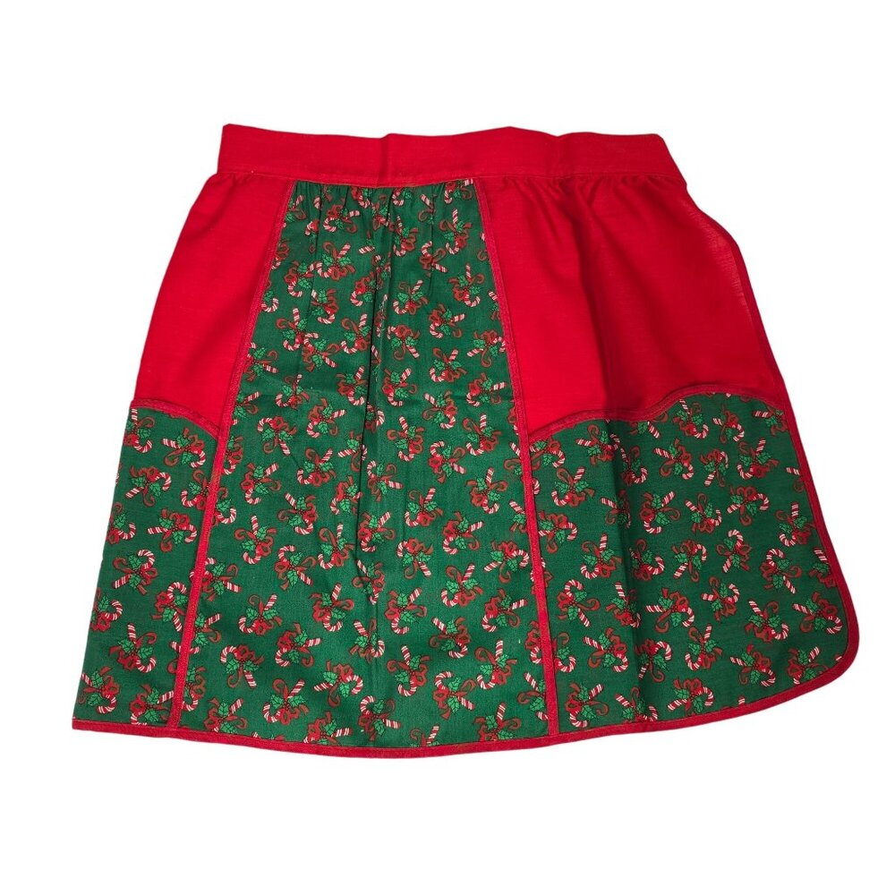 Vintage Artistic Creation Christmas Candy Cane Print Apron Skirt Red & Green NOS